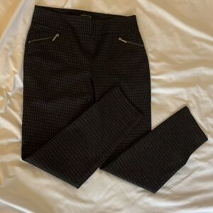 Flattering and fun black patterned zipper flat front slacks